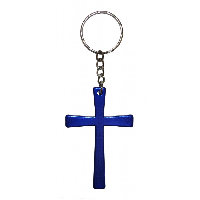 Christan Cross Dark Blue Metal Keyring